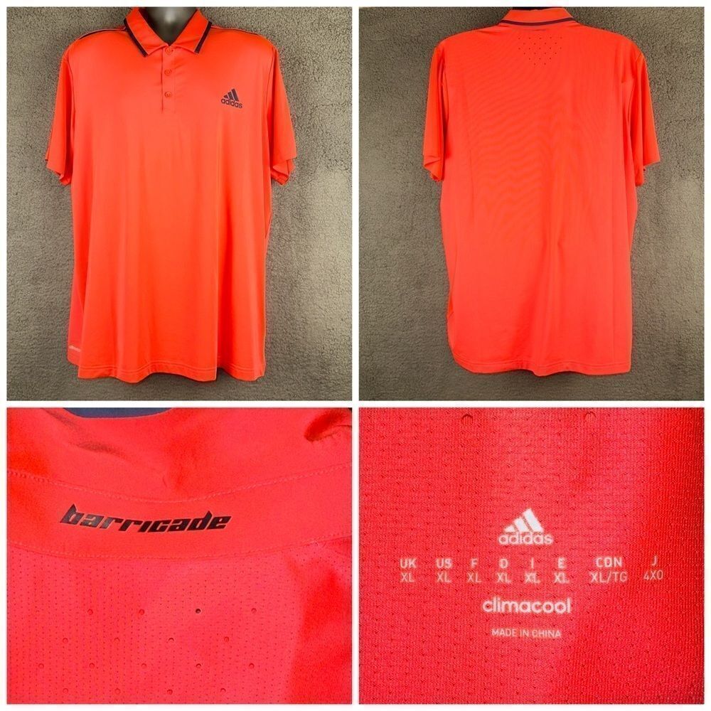 Adidas Shirt Mens XL Red Flash Barricade Ventilated Climacool Wicking Golf Polo - Picture 5 of 16